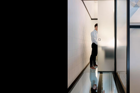 steel framing and translucent hallway, floor of glass