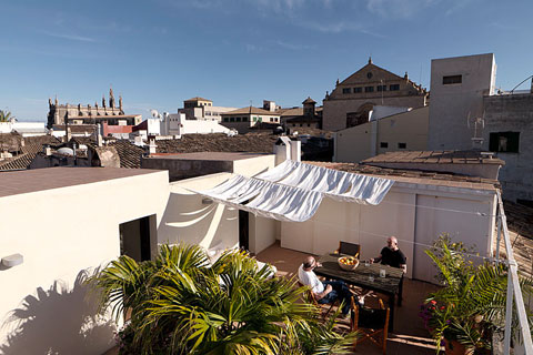rooftop terrace, view of the Cathedral of Santa Maria of Palma in the background