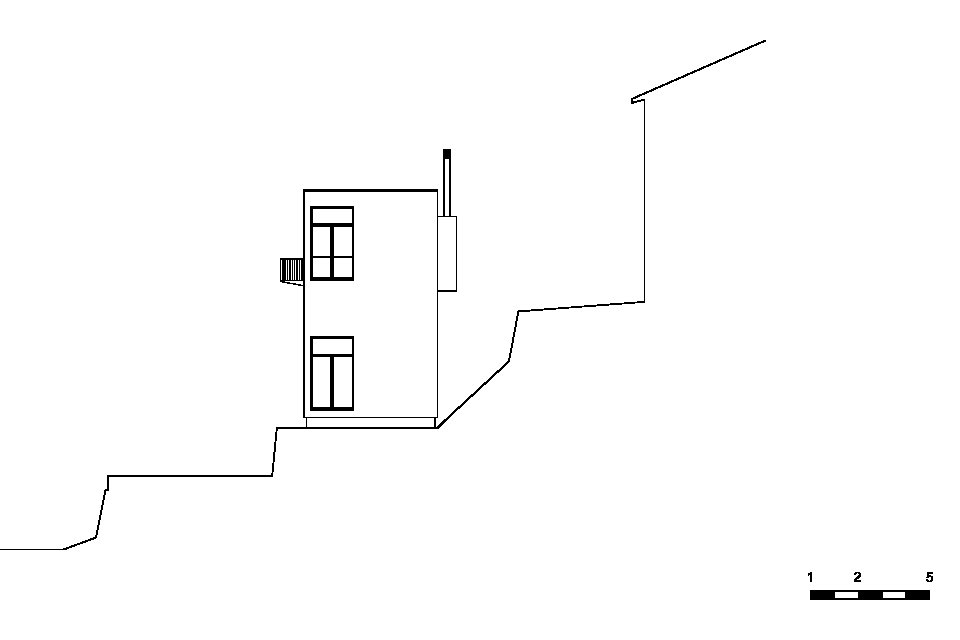 plan facade north, sloping hill